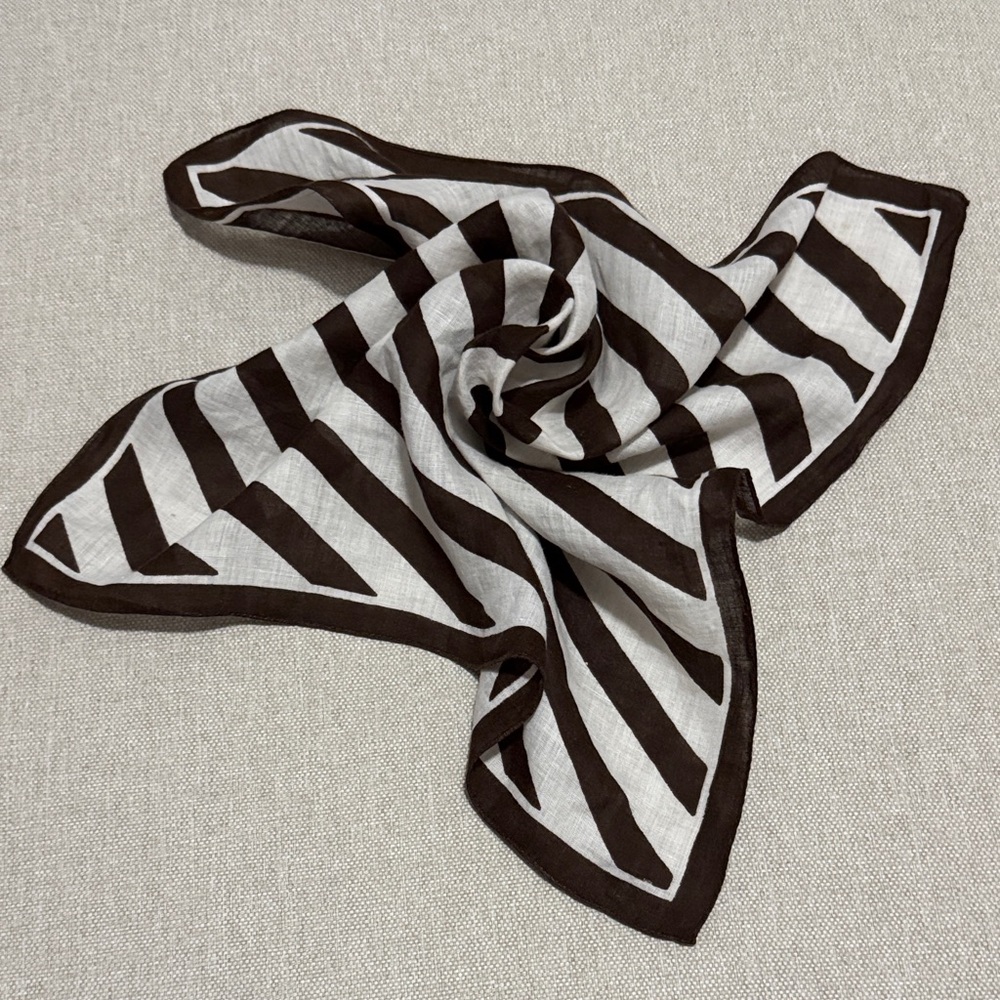 EUC Cotton Cloth Square Scarf-White/Brown-Unbranded